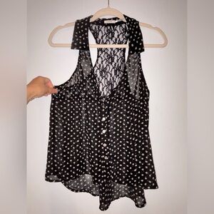 Poetry Black and White Dot Lace Sleeveless Top